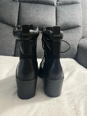 Black Heeled Lace-Up Ankle Boots with Gold Hardware thumbnail 4