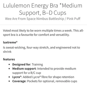 LULULEMON Energy Bra in Wee Are From Space Nimbus Battleship/Pink Puff Size 4 thumbnail 12