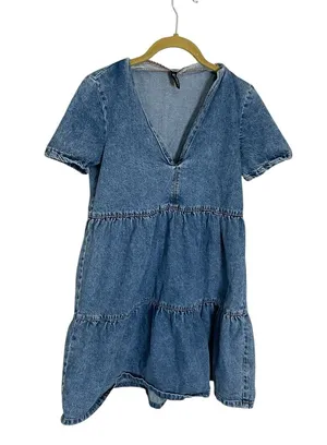 H&M Blue Denim Short Sleeve Dress XS thumbnail 1