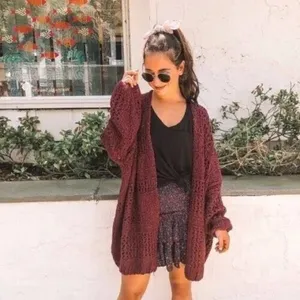 ✨Free People Saturday Morning Knit Oversized Maroon Cardigan Cardi Sweater✨ thumbnail 4
