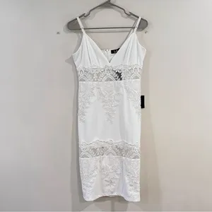NWT Lulus Can't Deny It White Lace Sleeveless Bodycon‎ Midi Dress MEDIUM thumbnail 5