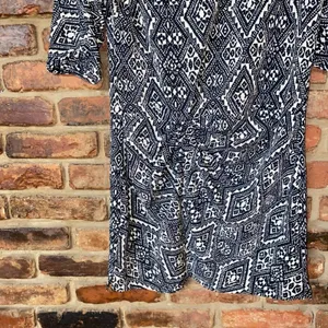 Zara Black & White Aztec Print Short Sleeve Twist Front Mini Dress Women's Small thumbnail 3