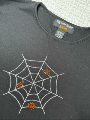 Hampshire Studio Boo Halloween Shirt Womens Large Long Sleeve Spider Web Bling thumbnail 2