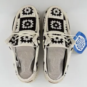 Hey Dude Wendy Cottage Crochet‎ Slip On Shoe Black White Women 5 Granny Square thumbnail 3