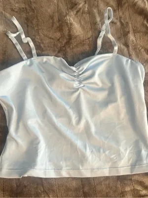 Avidlove Light Blue Satin Ruched Cami Crop Top with Adjustable Straps thumbnail 1