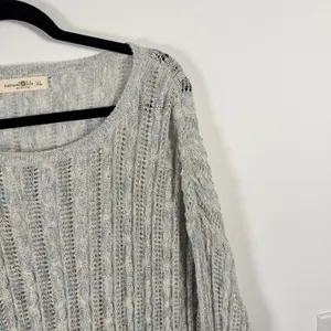 Natural Life Chunky Open Knit Sweater Blue Metallic Yarn Cotton Linen Womens XL thumbnail 3