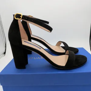 Stuart Weitzman Nearlynude Black Suede Block Heel Sandals ZW59314‎ Size 8 thumbnail 2