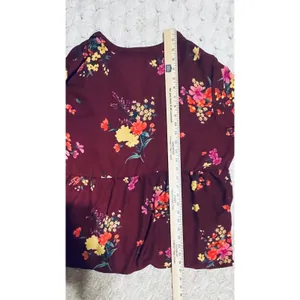 Old Navy Burgundy Floral V-Neck Peplum Blouse‎ Long Sleeve Top thumbnail 12