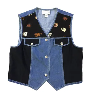 Stonebridge Denim Vest Womens XL Purse Print Western Button Front Used thumbnail 1