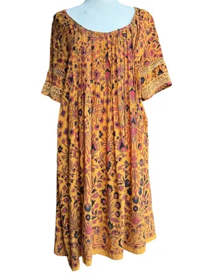 Ecote Boho Orange and Brown Dress‎ Sz M thumbnail 2