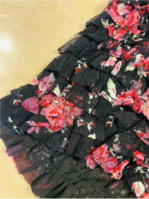 FREE PEOPLE Feeling For Lace Black Pink Floral Shorts Ruffles Girly Size Medium thumbnail 7