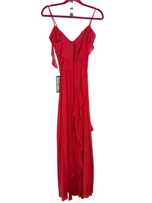 XSCAPE Ruffle Sweetheart Maxi Dress Coral Pink Petite 8 HOCO Prom Formal NWT thumbnail 4