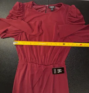 Express‎ Women's Burgundy Puff Sleeve Wrap-Front Dress Size XS thumbnail 5