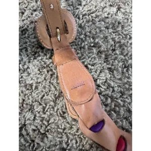 Vintage Uruguay Leather Woven Button Belt Tan Boho Colorful Womens Small 36in thumbnail 4