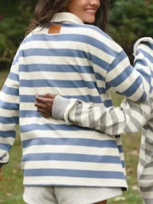 Parke Striped Rugby Shirt Blue White Long Sleeve Sweater Polo Top XS thumbnail 1