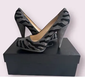 PRADA Gray Black Suede Animal Print Heels Size 40.5 / 10.5 thumbnail 1