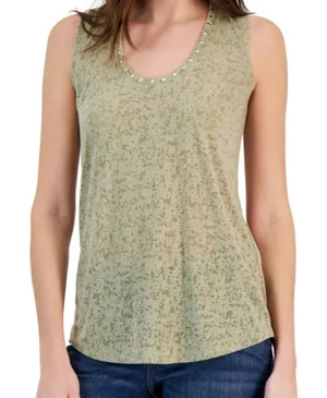 I.N.C. Embellished Scoop Neck Tank Top XS Sage Green NWT Studded Sleeveless thumbnail 1