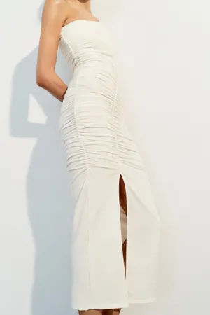 ZARA Sad maxi dress ruched stretch white wedding Elegant White One-Shoulder evening thumbnail 11
