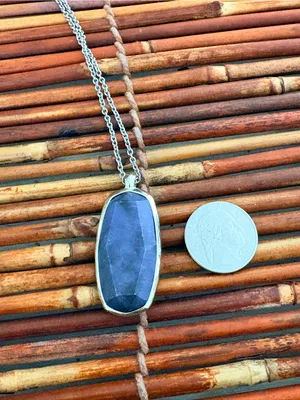 LOFT Silver-Tone Necklace with Faceted Blue Pendant 31.5” thumbnail 5