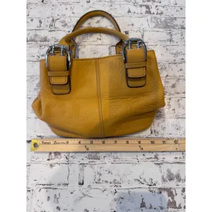 Tignanello Mustard Yellow Pebbled Leather Satchel Buckle Handbag Silver Hardware thumbnail 5