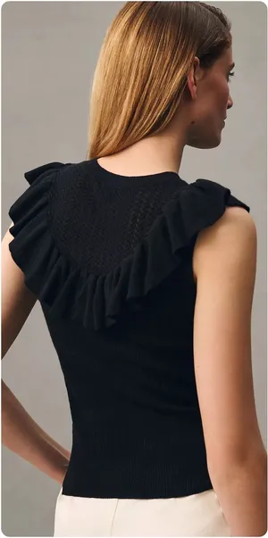 PAIGE Womens Black Rosina Ruffled Pointelle Organic Cotton Silk Blend Knit Top S thumbnail 1
