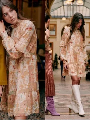 Sézane Estel Dress in Camel Patchwork thumbnail 2