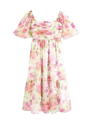 Abercrombie & Fitch Emerson‎ Angel Sleeve Midi Dress Floral Pink Green NEW Small thumbnail 8