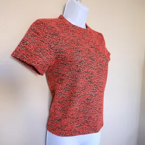 Free People Knit Top Women Size S Red Black Marled Textured Short Sleeve Boucle thumbnail 6