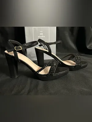 David’s Bridal Women’s Black Rhinestone Prom Party Dress Heels In Box SZ 7.5 thumbnail 5