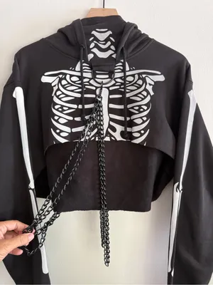 Dolls Kill Trickz N' Treatz Flesh N' Bones Reflective Skeleton Hoodie w Chains S thumbnail 4