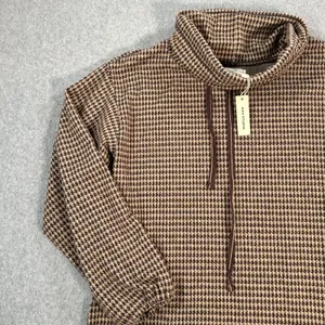 Max Studio Houndstooth Cowl Neck Dress Women's Medium Brown Long Sleeve Pockets thumbnail 4
