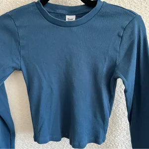 TNA Aritiza Women’s Blue Long Sleeve Ribbed Cropped Shirt Top Size Medium‎ thumbnail 6