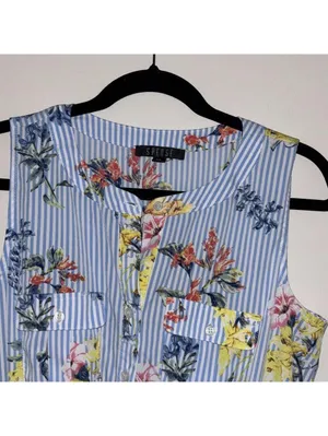 Spense Floral Blue and White Striped Jumpsuit Belt Loops and Pockets Vacation thumbnail 2