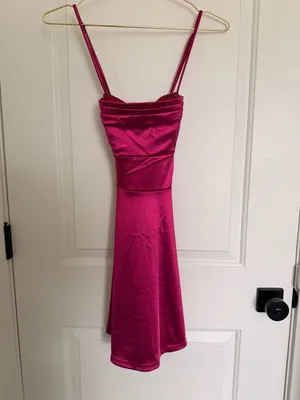 Windsor Magenta Satin Sequin Skater Mini Dress thumbnail 2