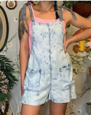 Aerie Blue Acid Wash Rayon Tie Shoulder Romper Sz M thumbnail 8