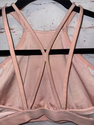 Nike Pink High-Neck Strappy Sports Bra no pads Med pullover gym workout thumbnail 5