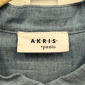 Akris Punto Blue Chambray Mandarin Collar Pleated Sleeve Blouse 4 Quiet Luxury thumbnail 8