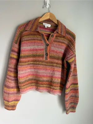 Something Navy Striped Polo Sweater Small thumbnail 2