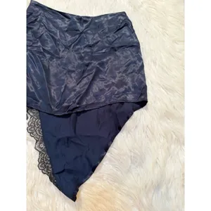 Zara Women's Size XS Satin Mini Skirt with Lace Navy Blue Black Asymmetric Slit thumbnail 9