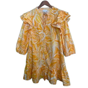 Sugarlips Floral Ruffle Mini Dress Yellow Size M Cotton thumbnail 2