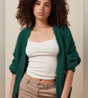 American Eagle 🦅 OH Whoa So Cozy Fuzzy Cardigan Green thumbnail 3