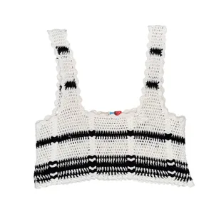 Free People Beach Crochet Set Women Medium Ivory Black Good Striped 2-Piece thumbnail 5