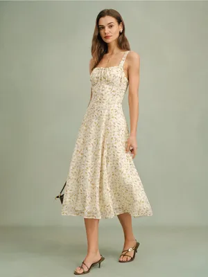 Rihoas Apricot Floral Zipper Slip Midi Dress thumbnail 4