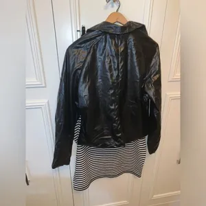 SHEIN faux leather black bomber‎ jacket & Old Navy black striped skirt XL thumbnail 9
