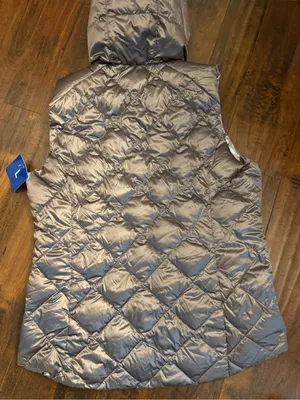 NEW Gerry Reversible Packable Down Vest Silver Abstract Geo to Solid Quilted Lg Gray thumbnail 6