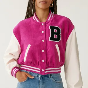 Love Tree Fuchsia Varsity Jacket with Cream Sleeves thumbnail 1