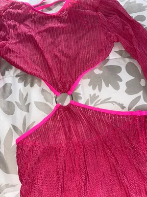 SheIn Pink Long Sleeve Open Back Beach Cover Up thumbnail 2