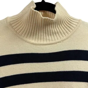 Zara Womens Medium Striped Turtleneck Sweater Cream Navy Long Sleeve Chunky Knit thumbnail 5