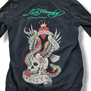 Y2k Vintage Ed Hardy Sweatshirt Small Zip Up Hoodie NYC Skull Eagle Snake Fading Faded Discoloration thumbnail 8