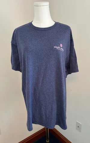 Simply Southern Heather Navy Short Sleeve Tee with Pink Logo thumbnail 1